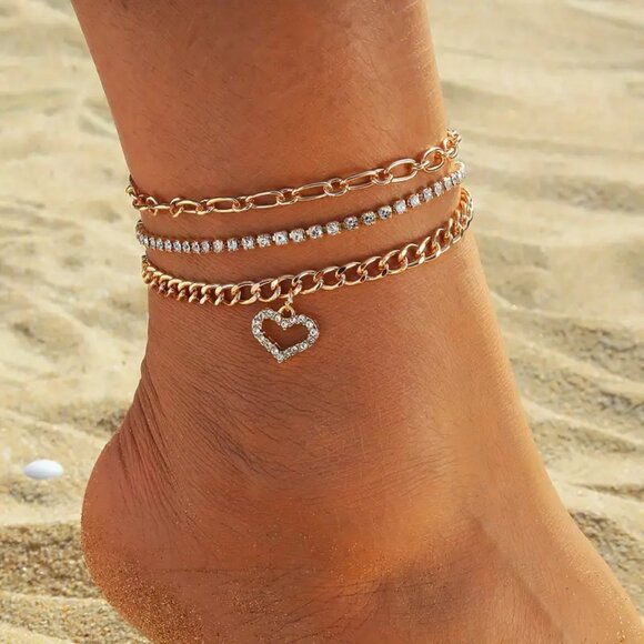 Golden Color Thin Chain Anklet Set Niche Design Alloy Ankle Bracelet Foot - Picture 1 of 2